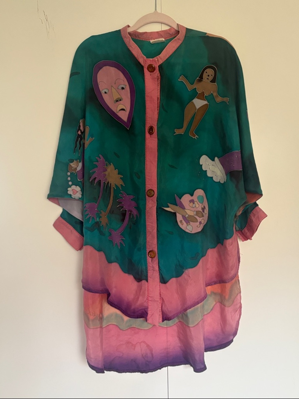 Vintage Laise Adzer hand painted silk blouse L